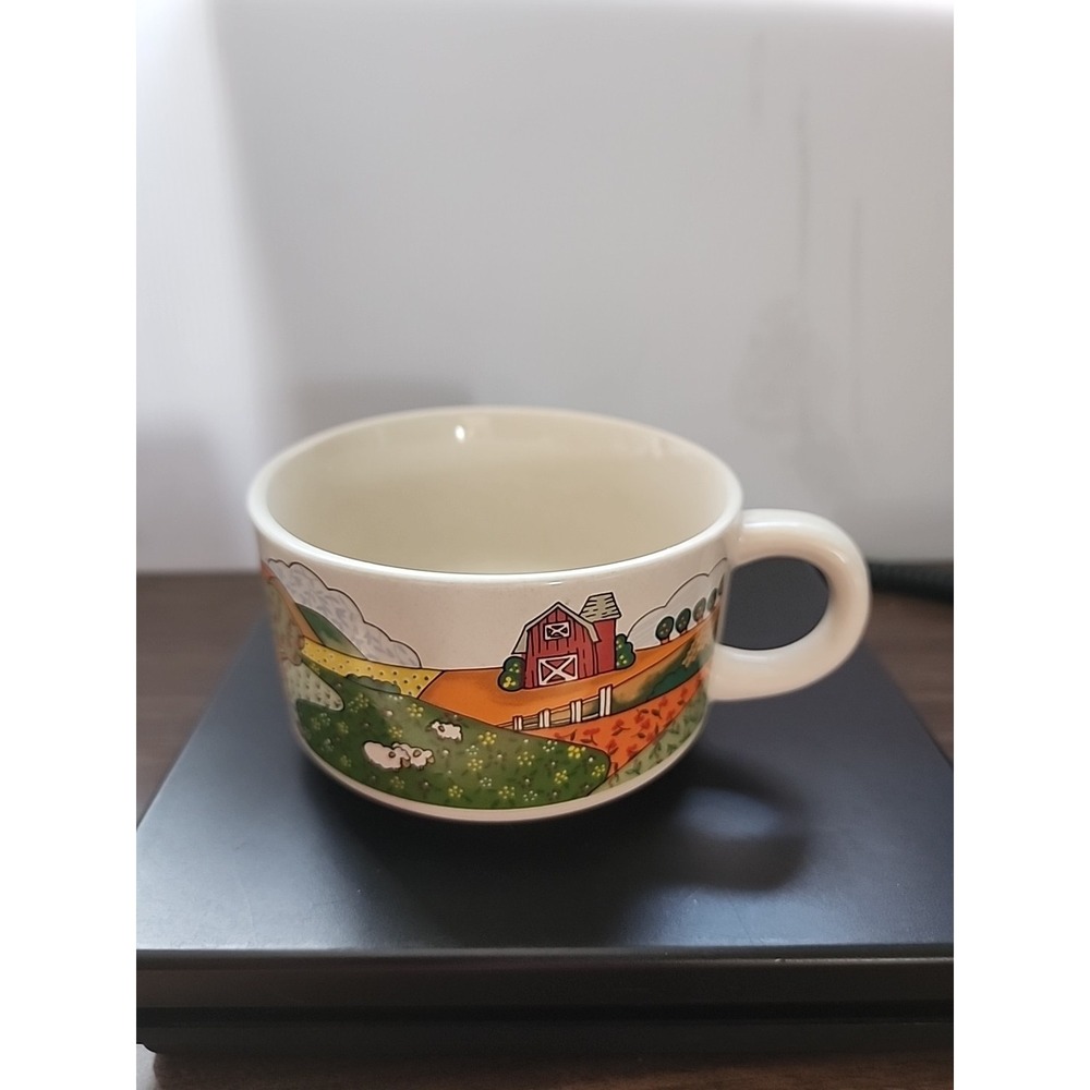Vintage Farmhouse Soup Mug Bowl with Handle~ Stoneware Made In Japan Barn Farm